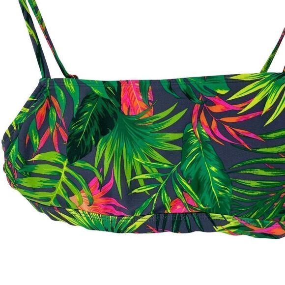 Tropical Bikini Top Green Leaf Print Hula Honey Size Large Aloha Swimwear Top - Picture 3 of 5